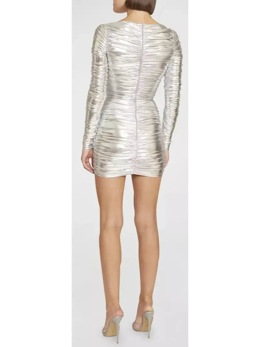 Ruched Metallic Bustier Mini Dress - Dresses