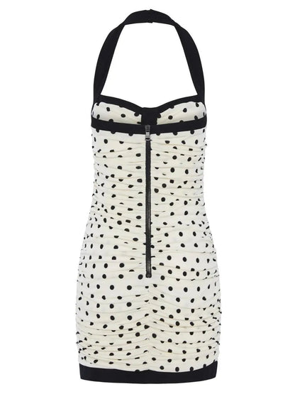 Ruched Polka-Dot Crepe Mini Dress - Dresses