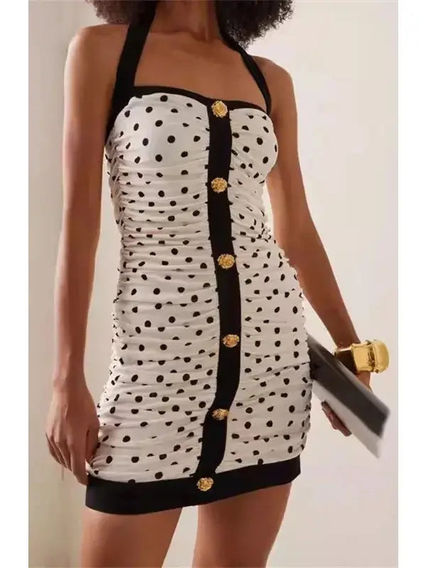 Ruched Polka-Dot Crepe Mini Dress - Dresses