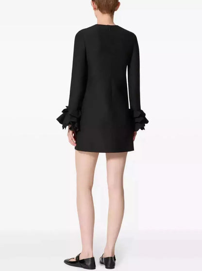 Ruffle-Cuff Shift Mini Dress in Black - Dresses