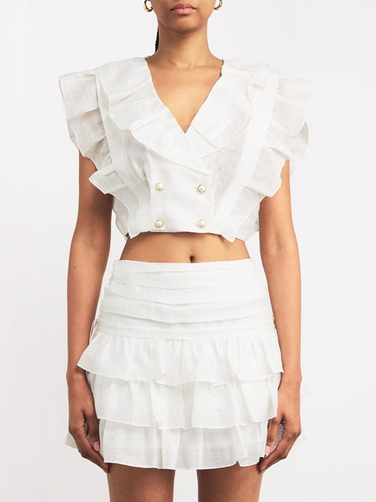 Ruffled Cropped Top and Tiered Mini Skirt Set - Suits & Sets