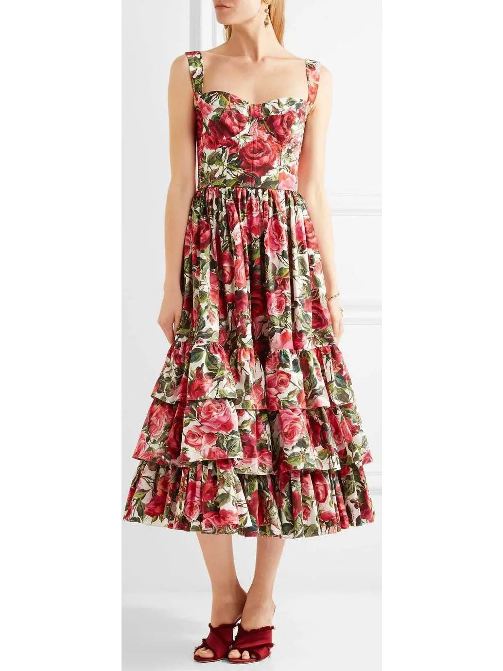 Ruffled Floral-Print Cotton-Poplin Dress - s - Dresses