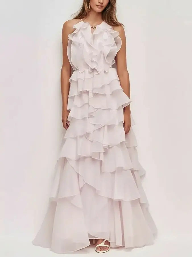Ruffled Layered Halter Maxi Dress - Dresses