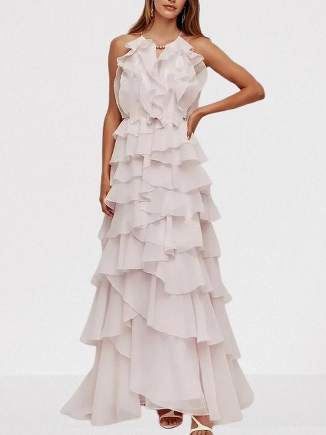 Ruffled Layered Halter Maxi Dress - Dresses