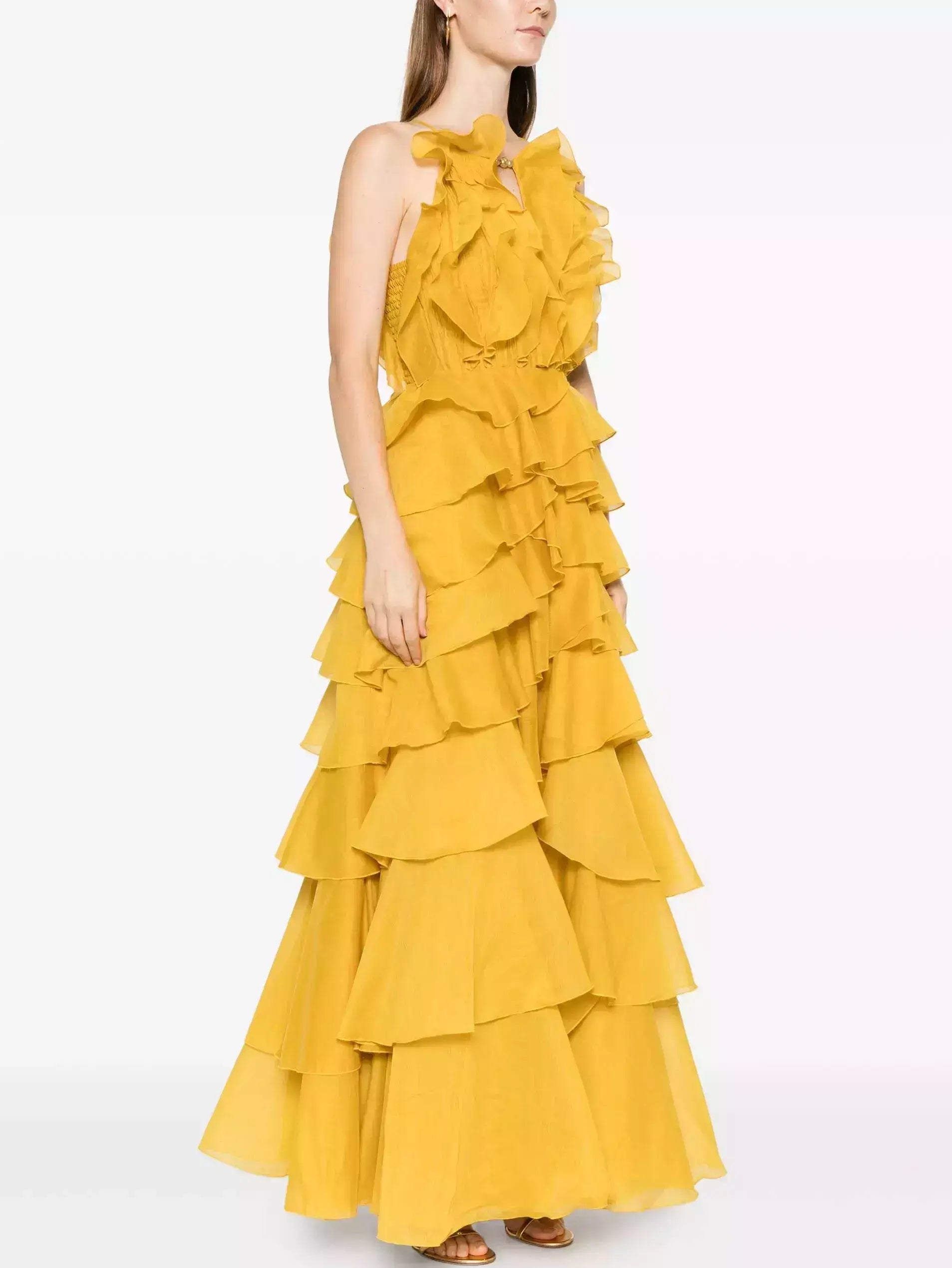 Ruffled Layered Halter Maxi Dress - Dresses