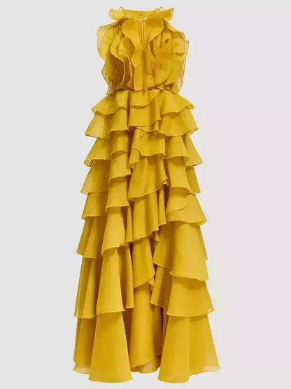 Ruffled Layered Halter Maxi Dress - Dresses