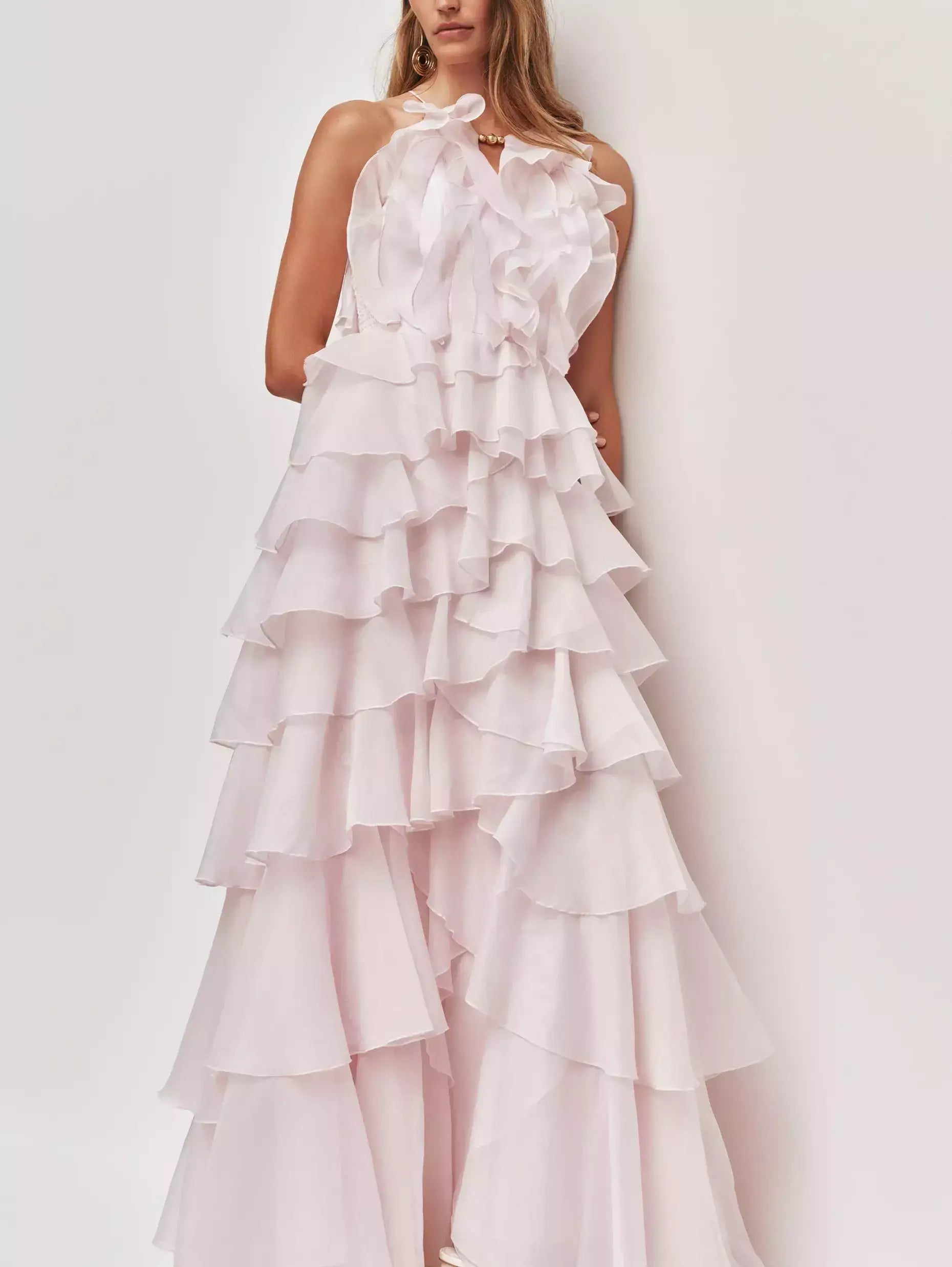 Ruffled Layered Halter Maxi Dress - Dresses