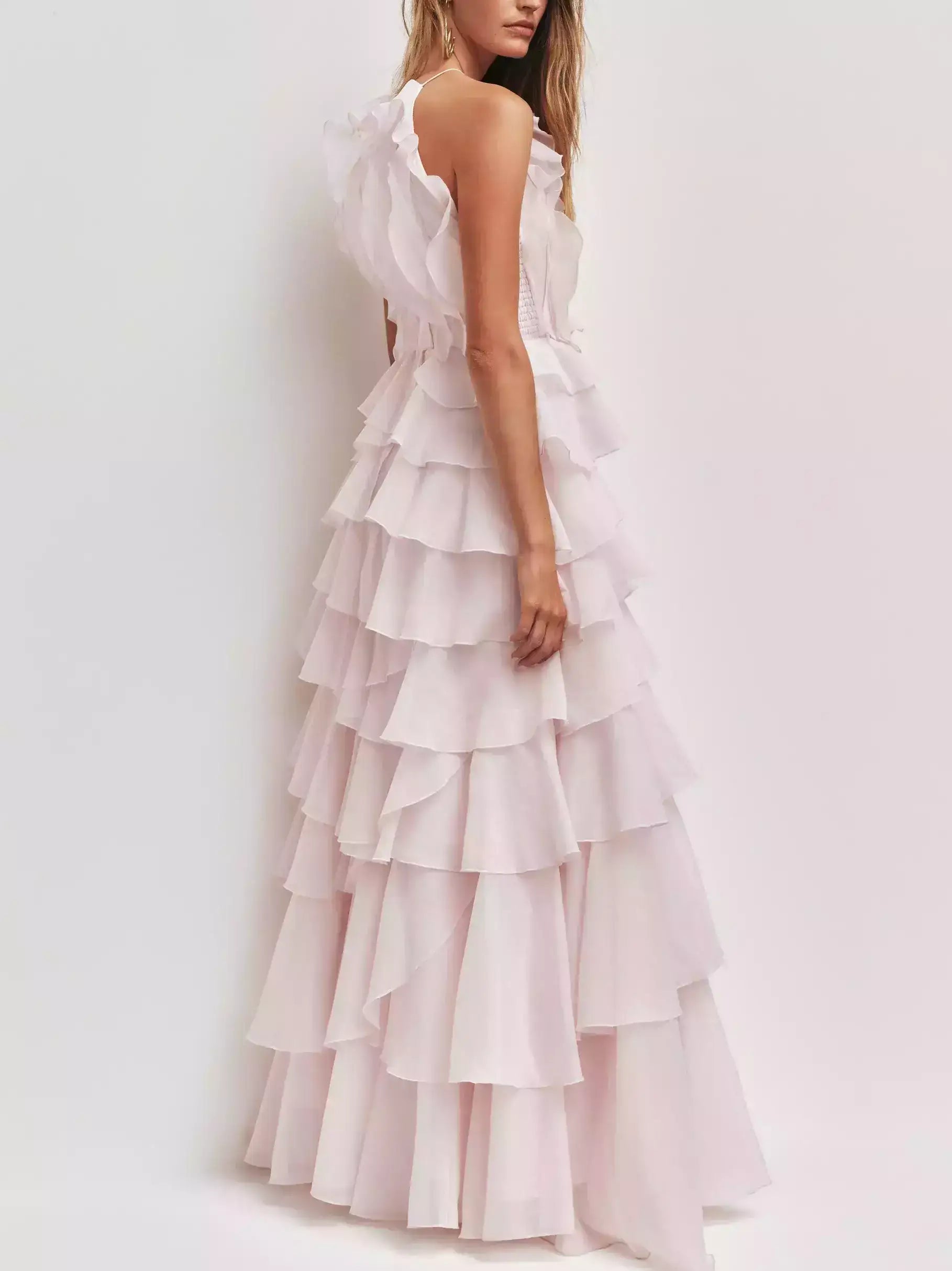 Ruffled Layered Halter Maxi Dress - Dresses