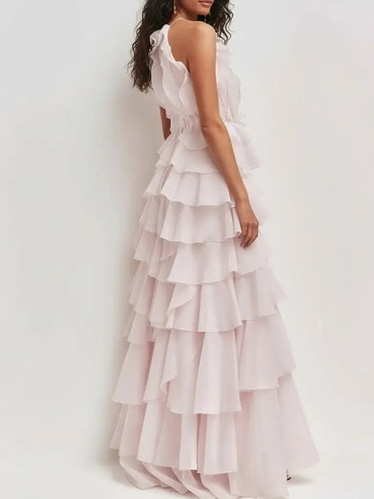 Ruffled Layered Halter Maxi Dress - Dresses