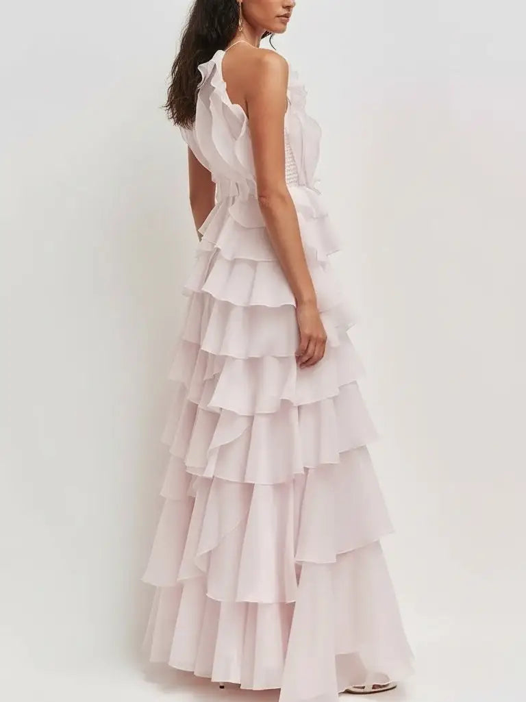 Ruffled Layered Halter Maxi Dress - Dresses