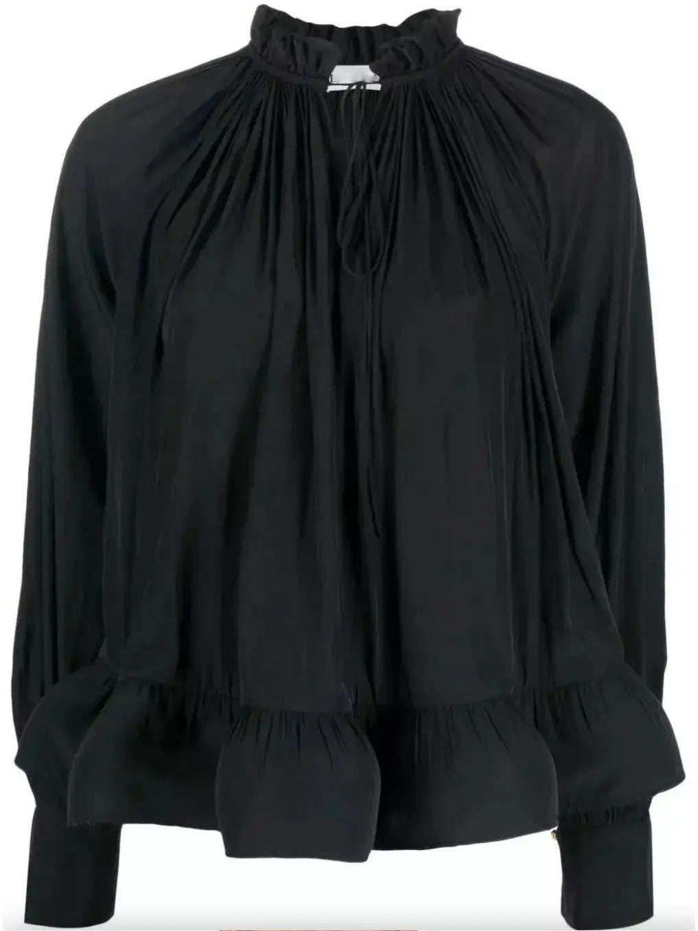 Ruffled Pleated Blouse Black - Tops