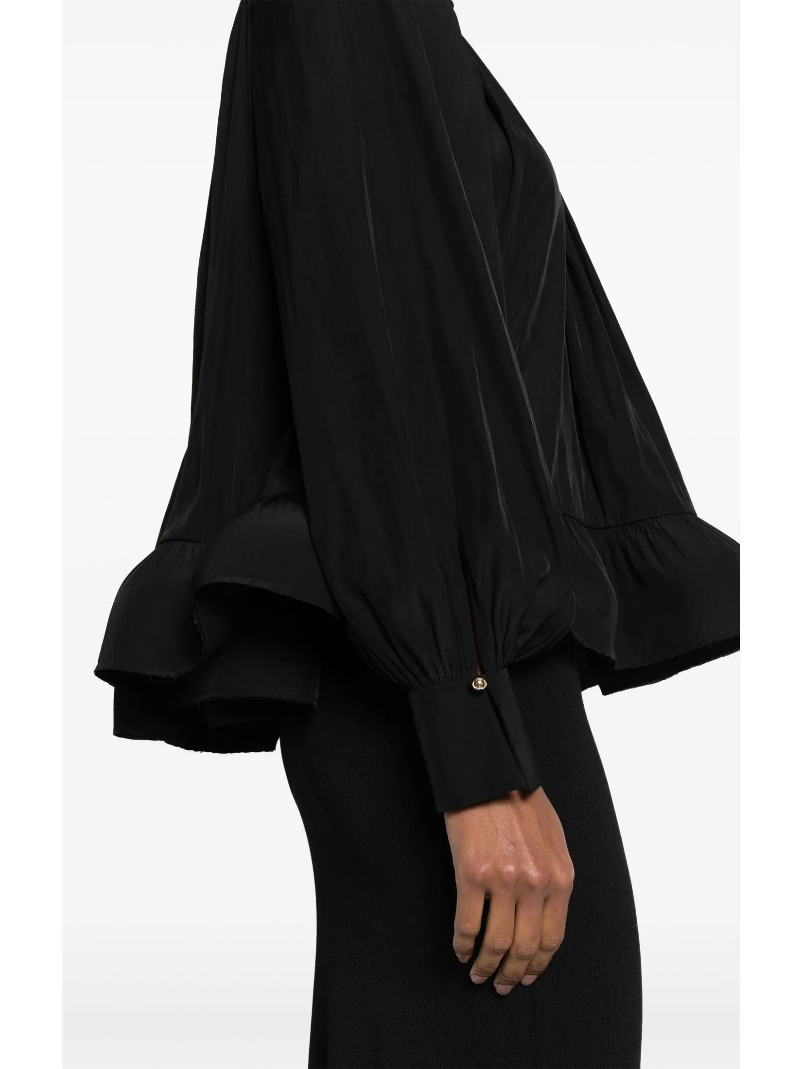 Ruffled Pleated Blouse Black - Tops