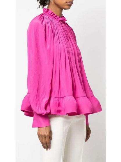 Ruffled Pleated Blouse Pink - Tops