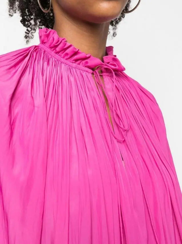 Ruffled Pleated Blouse Pink - Tops