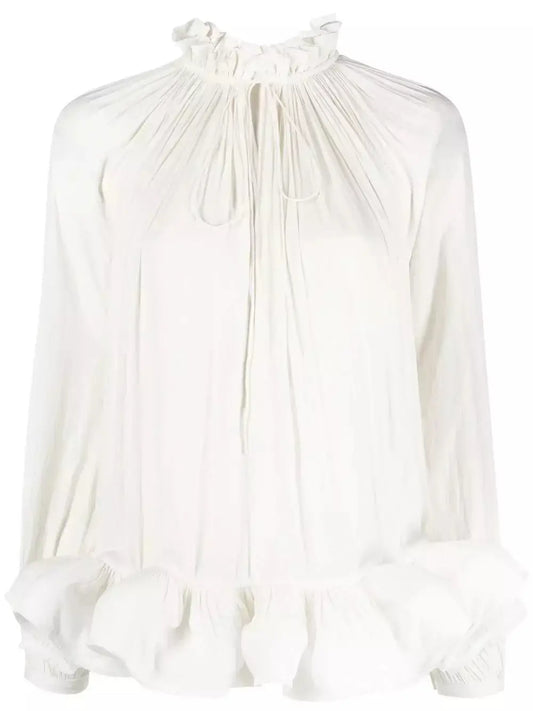 Ruffled Pleated Blouse White - Tops