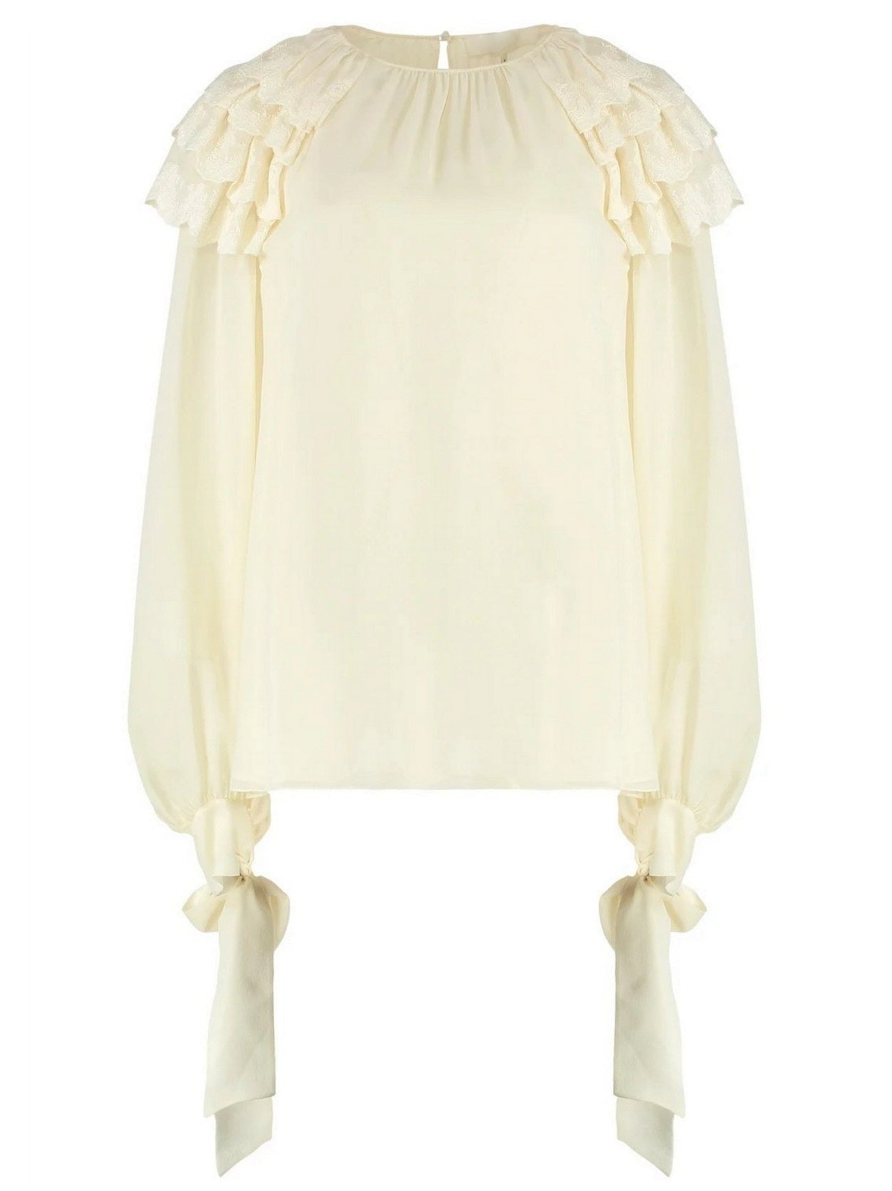 Ruffled-Trimmed Silk Georgette Blouse - Tops