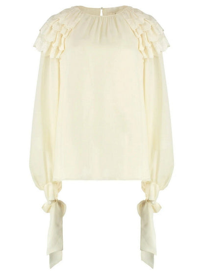 Ruffled-Trimmed Silk Georgette Blouse - Tops