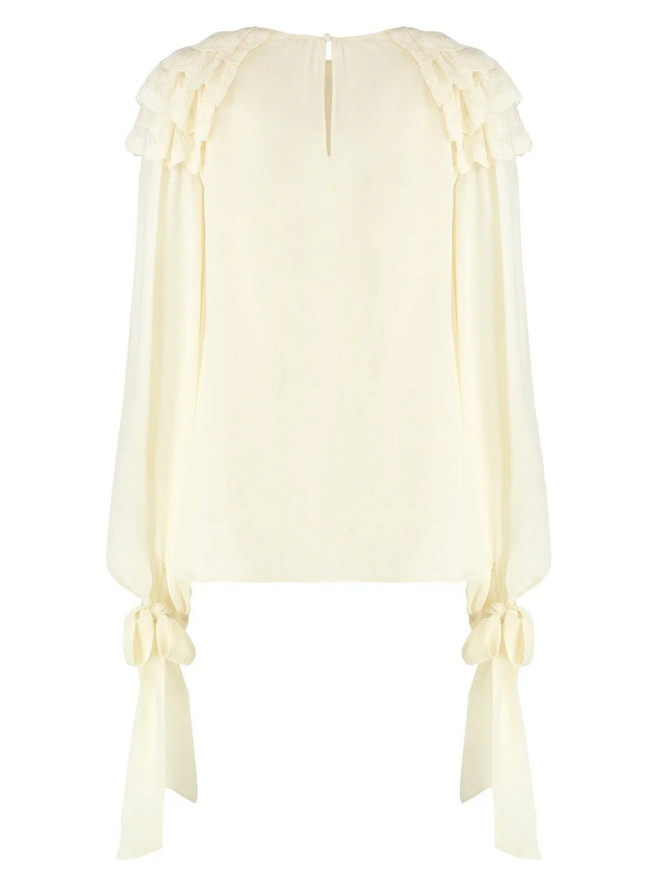 Ruffled-Trimmed Silk Georgette Blouse - Tops