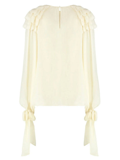 Ruffled-Trimmed Silk Georgette Blouse - Tops