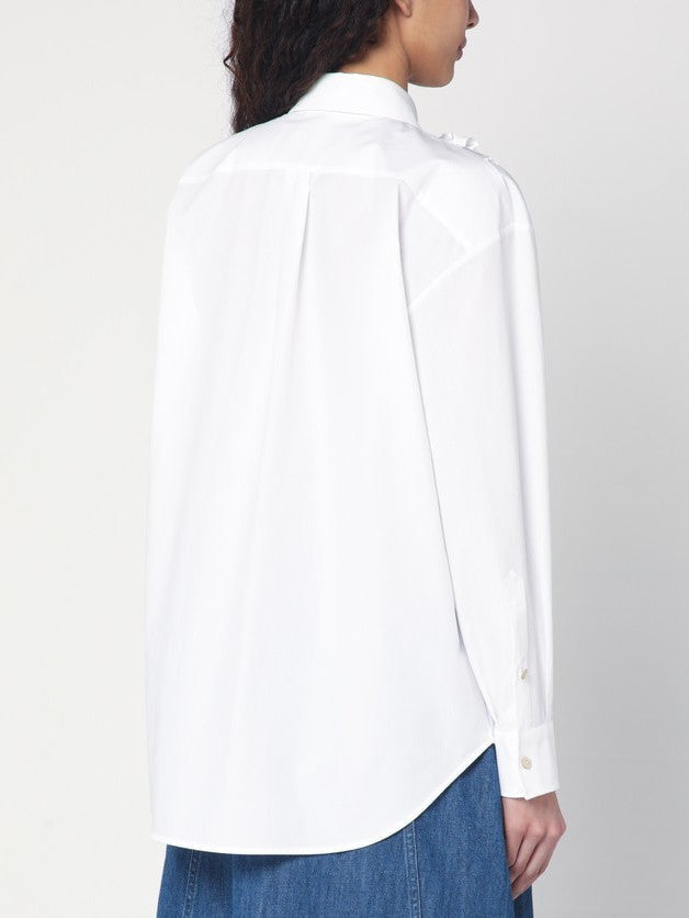 Ruffled White Cotton Shirt - Tops