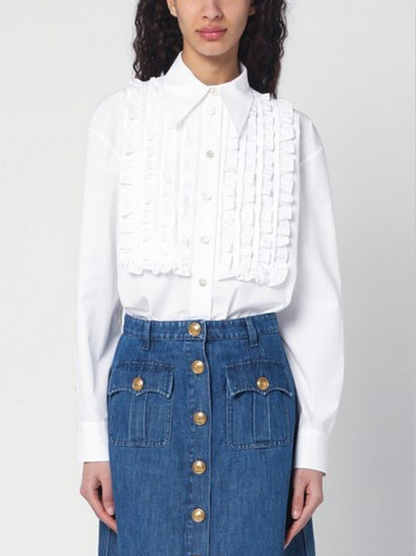 Ruffled White Cotton Shirt - Tops