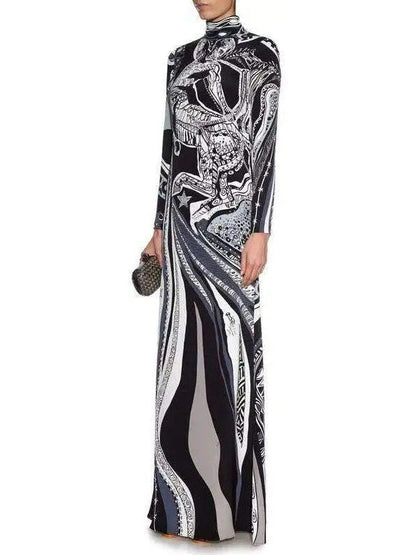 Sagittarius Print High-Neck Long Silk Gown - Dresses