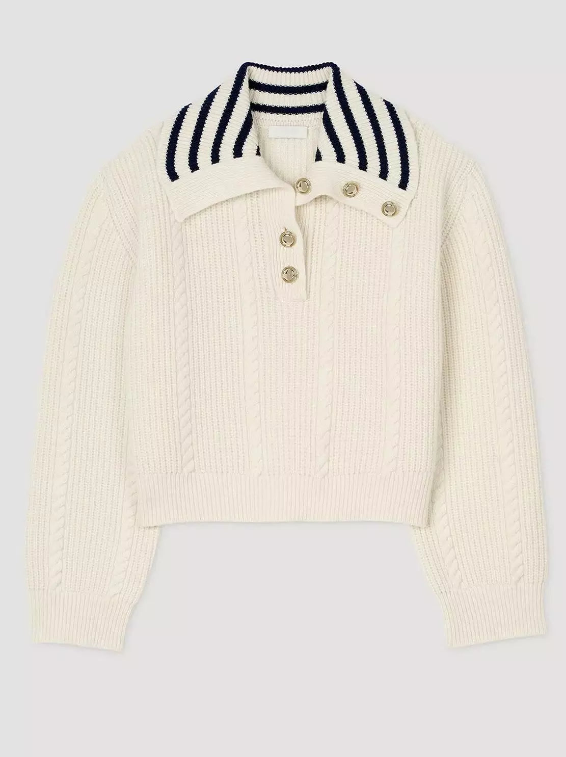 Sailor-Neck Polo Sweater with Stripes in Ecru - Sweaters & Knitwear