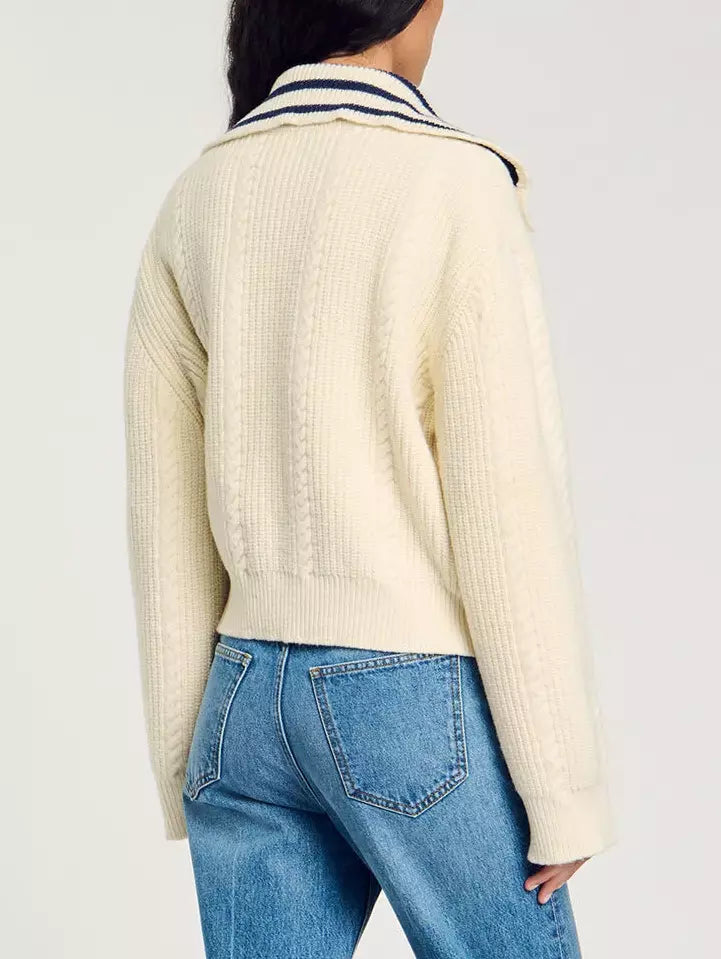 Sailor-Neck Polo Sweater with Stripes in Ecru - Sweaters & Knitwear