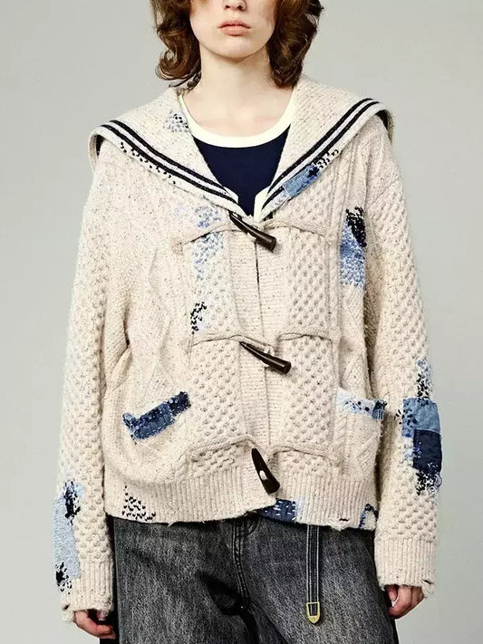 Sailor Toggle Button Cable Knit Cardigan Sweater - Sweaters & Knitwear