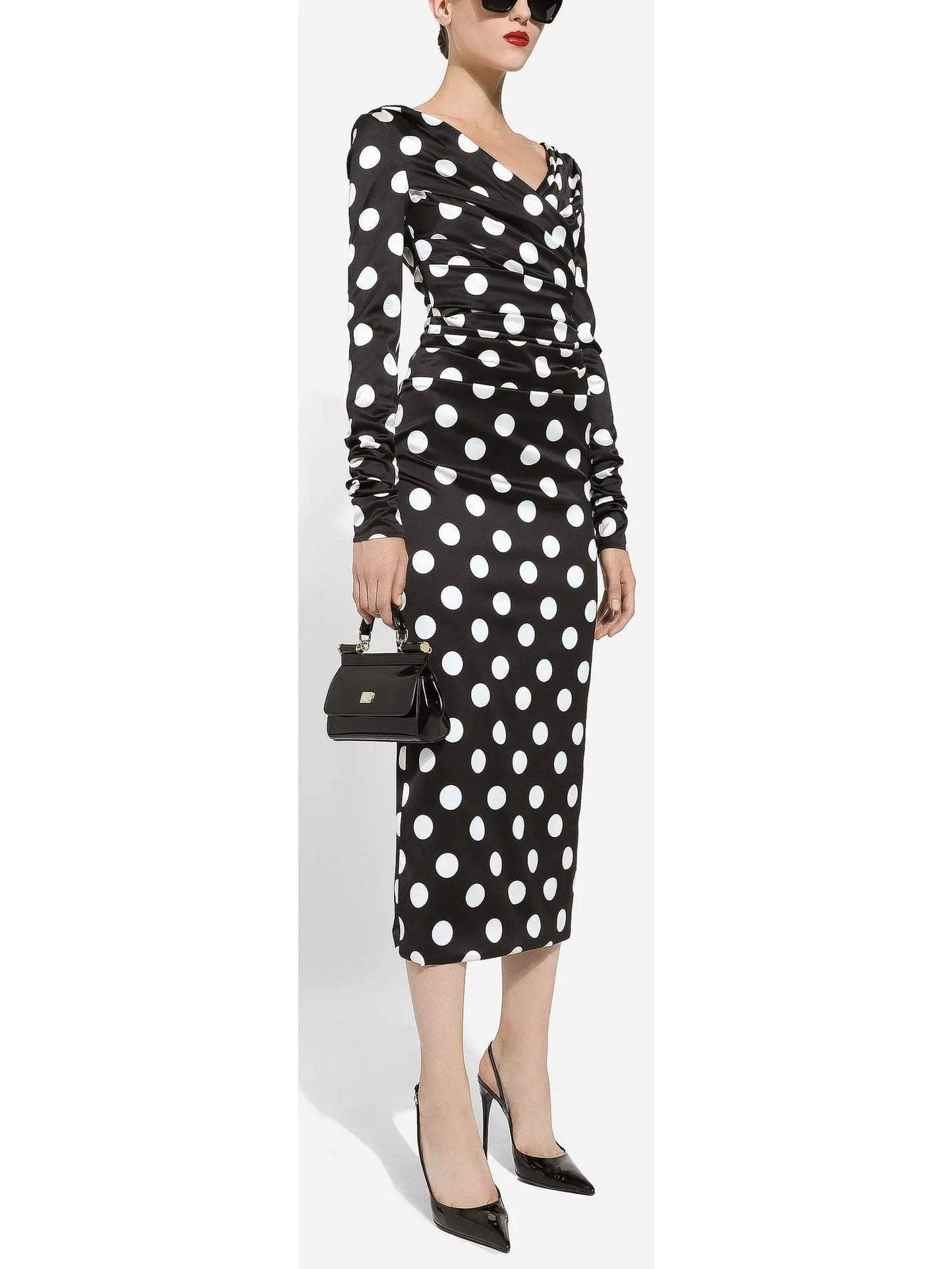 Satin Midi Dress with Polka-Pot Print - Dresses