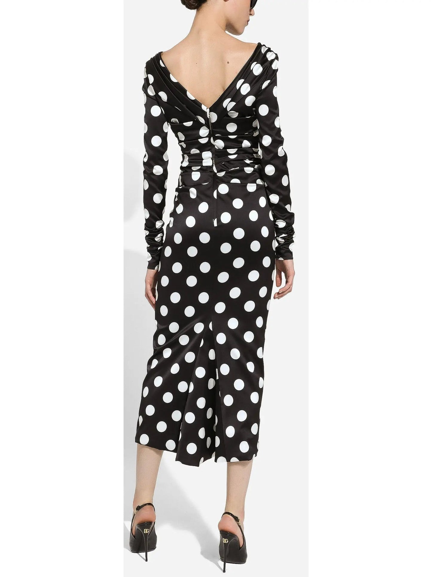 Satin Midi Dress with Polka-Pot Print - Dresses