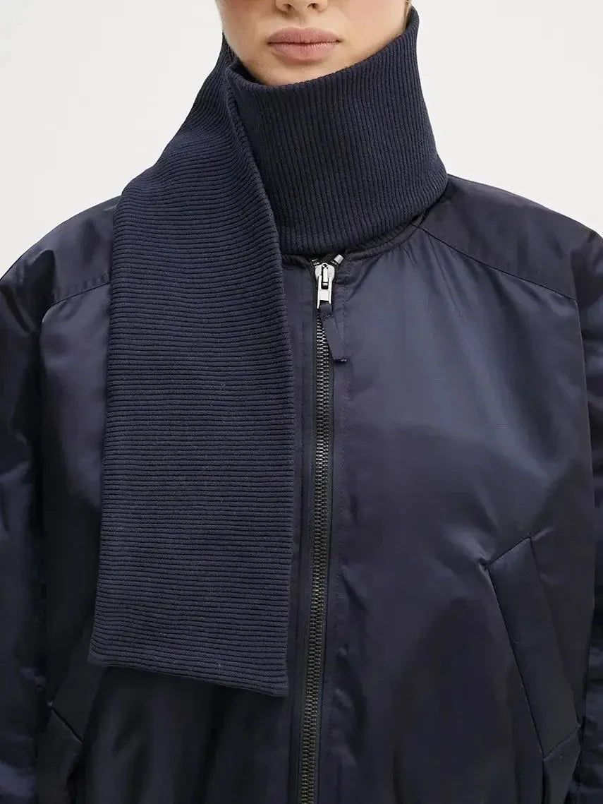 Scarf-Attached Bomber Jacket - Jackets