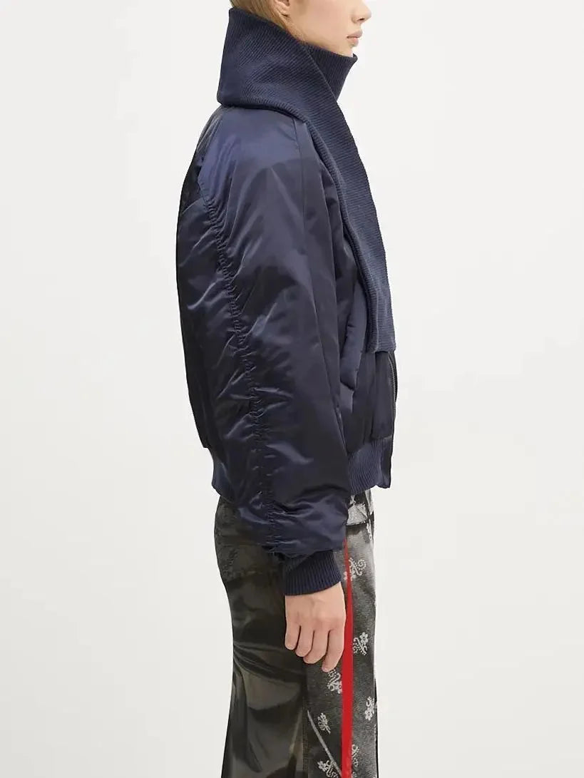 Scarf-Attached Bomber Jacket - Jackets