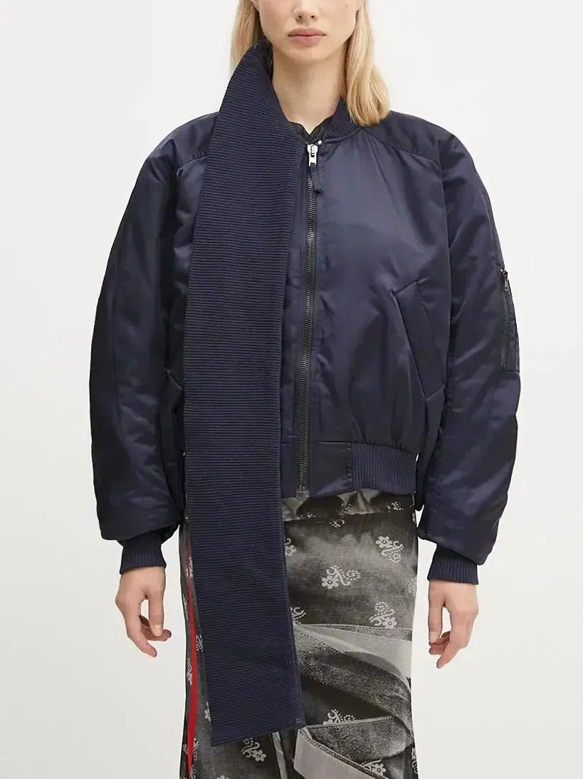 Scarf-Attached Bomber Jacket - Jackets