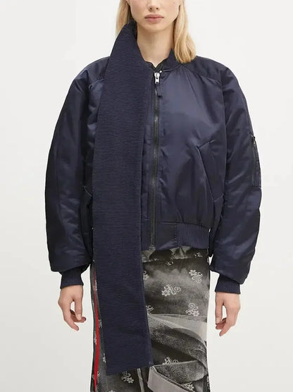 Scarf-Attached Bomber Jacket - Jackets