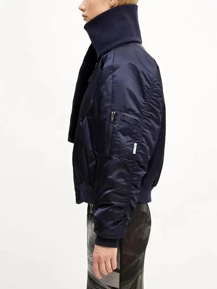 Scarf-Attached Bomber Jacket - Jackets