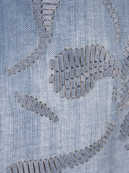 Sculptured Denim Printed Woven Embroidered Blazer - Jackets