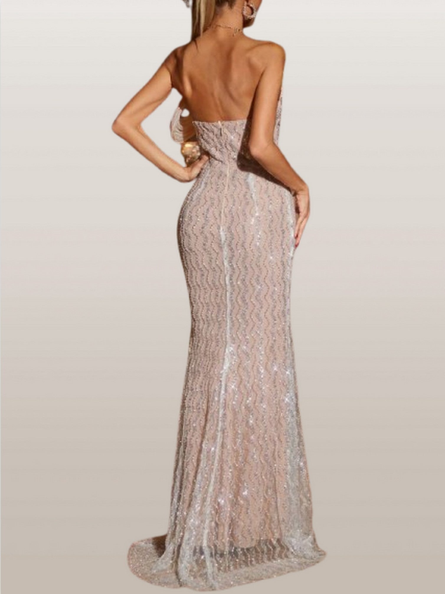 Sculptured Embellished Strapless Gown - Dresses