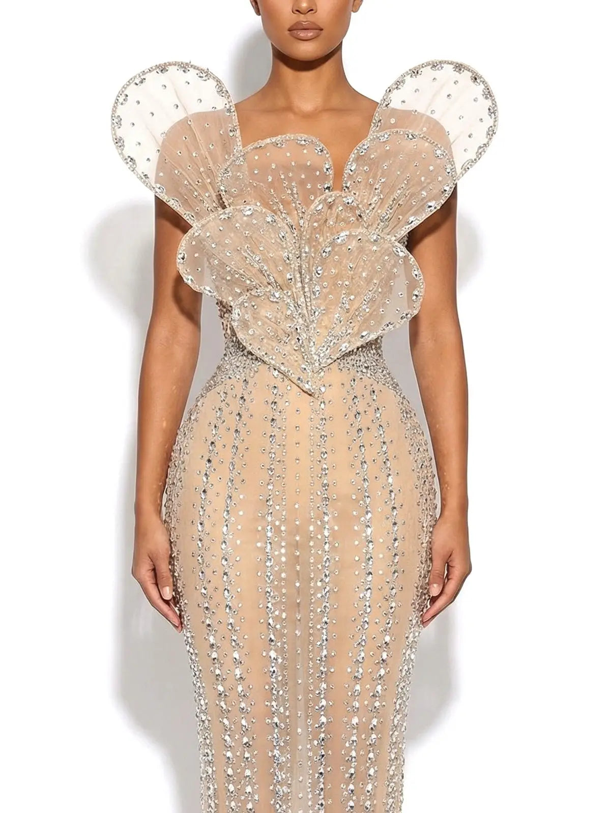 Sculptured Nude Rhinestone-Embellished Gown - Dresses