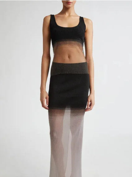 Semi-Sheer Ribbed Knit Tank Top - Tops