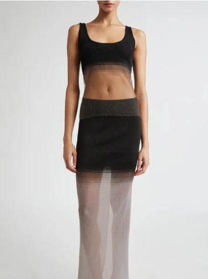 Semi-Sheer Ribbed Knit Tank Top - Tops