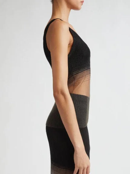 Semi-Sheer Ribbed Knit Tank Top - Tops