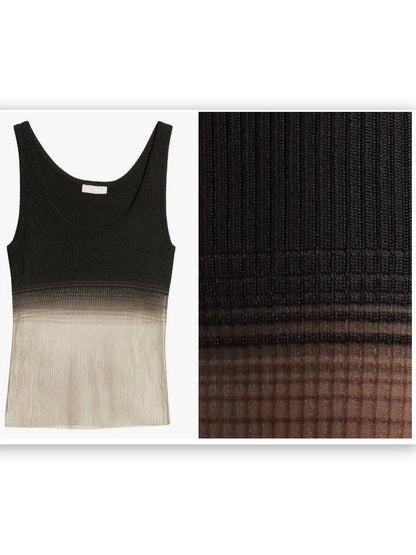 Semi-Sheer Ribbed Knit Tank Top - Tops