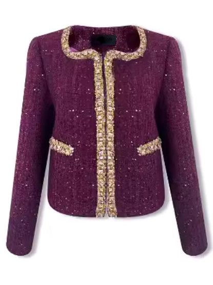 Sequin and Jewel Embellished Tweed Dress and Jacket Set - Suits & Sets