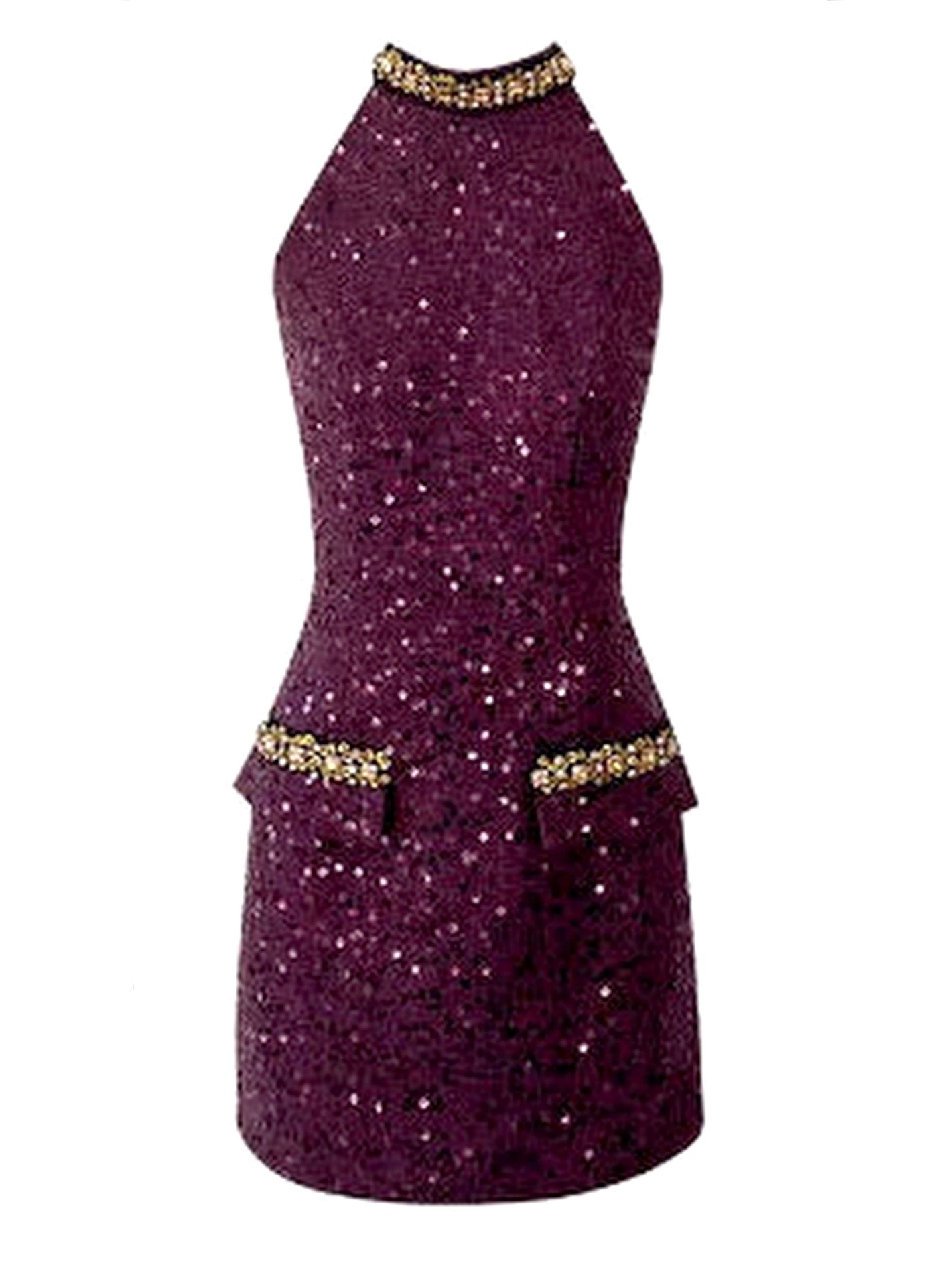 Sequin and Jewel Embellished Tweed Dress and Jacket Set - Suits & Sets