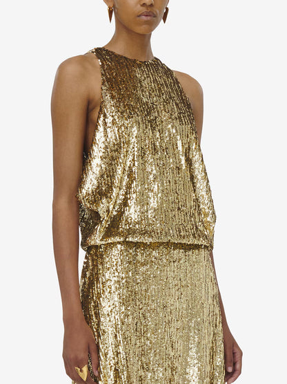 Sequin Embellished Draped Sleeveless Top - Tops