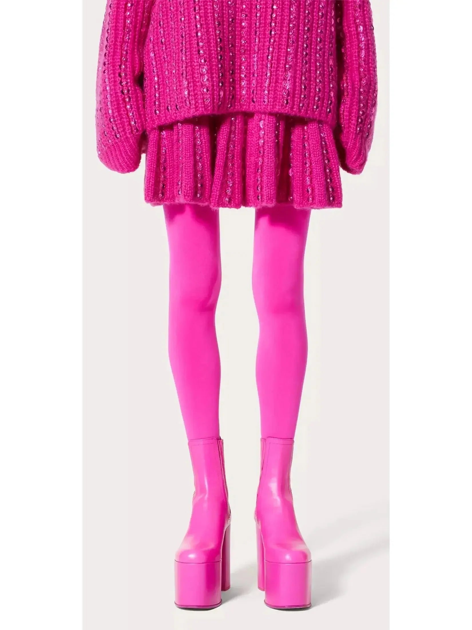 Sequin Embellished Knit Mini Skirt in Fuchsia Pink - Skirts