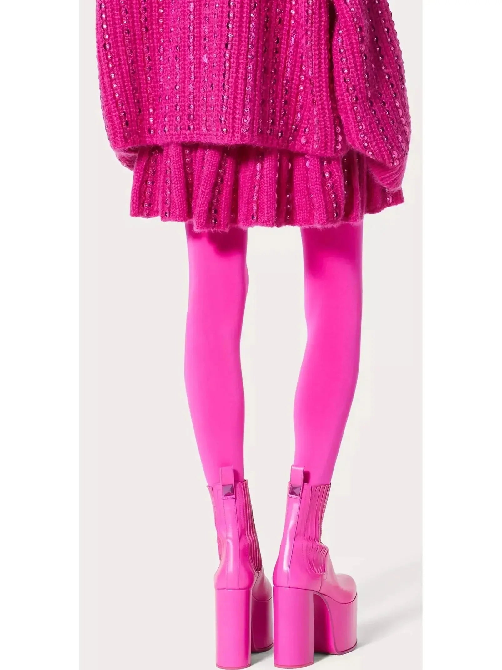Sequin Embellished Knit Mini Skirt in Fuchsia Pink - Skirts