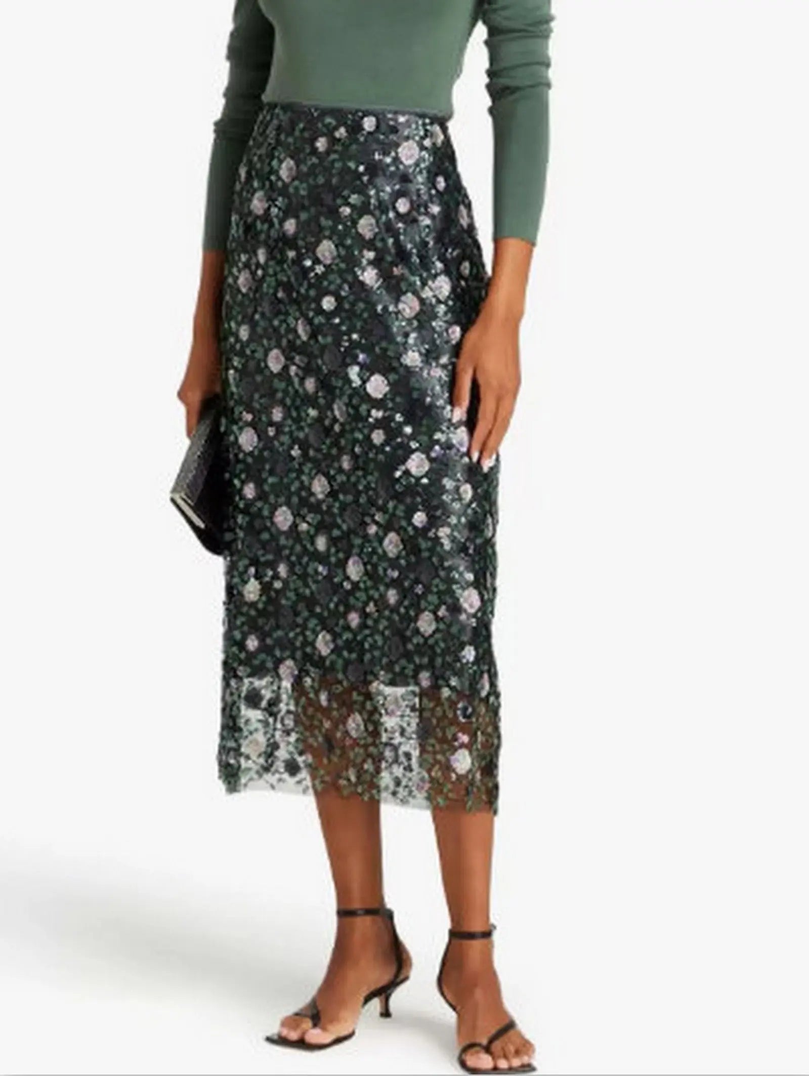 Sequin-Embellished Mesh Midi Skirt - Skirts