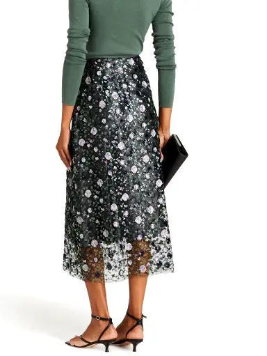 Sequin-Embellished Mesh Midi Skirt - Skirts